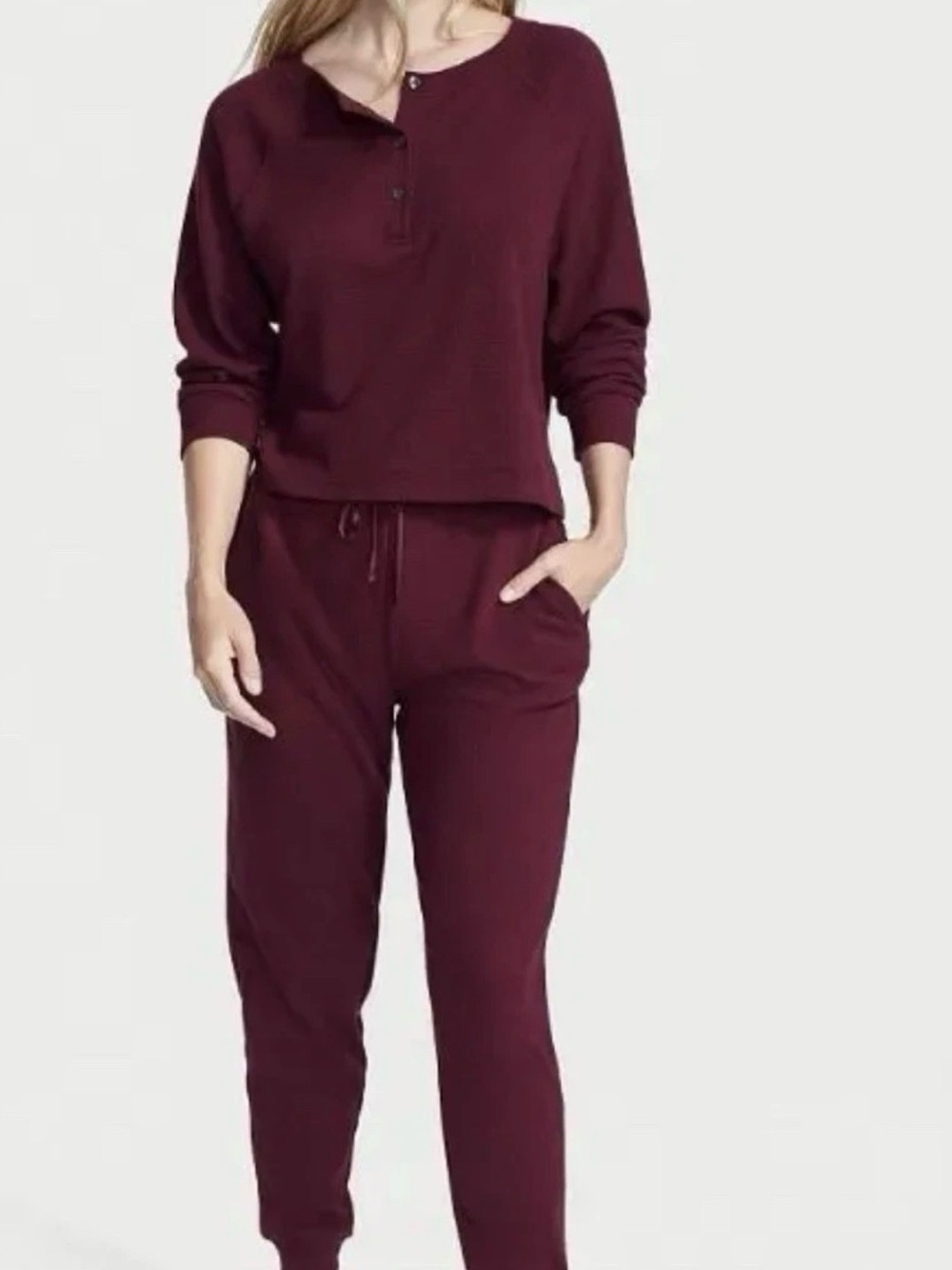 Victoria's Secret Burgundy Henley Pajama Set